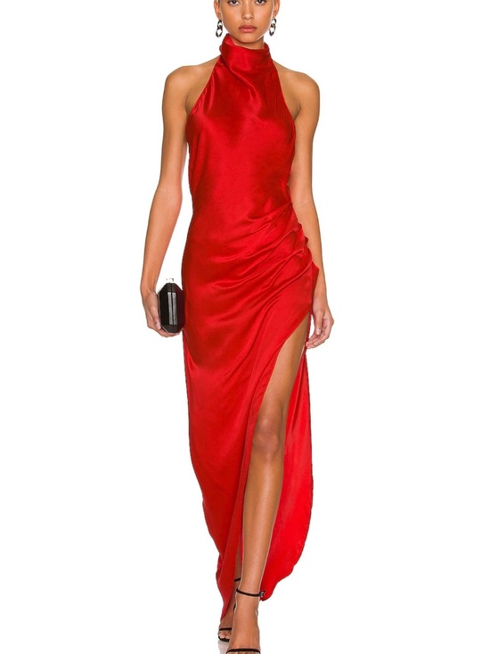 Amanda Uprichard Dresses & Skirts - Amanda Uprichard Scarlet Halter Satin Maxi Dress with Side Slit